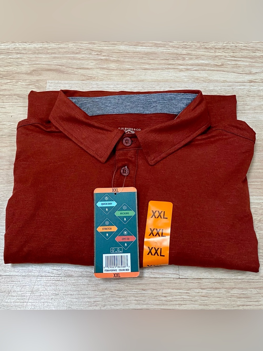 G.H. Bass & Co Performance Polo Men’s 2XL Rustic Red Short Sleeve Golf Shirt NWT